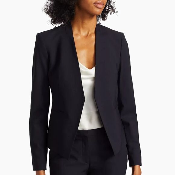 Theory Lanai Collarless Wool Blend Blazer Jacket in Black Size 2 - Picture 12 of 12